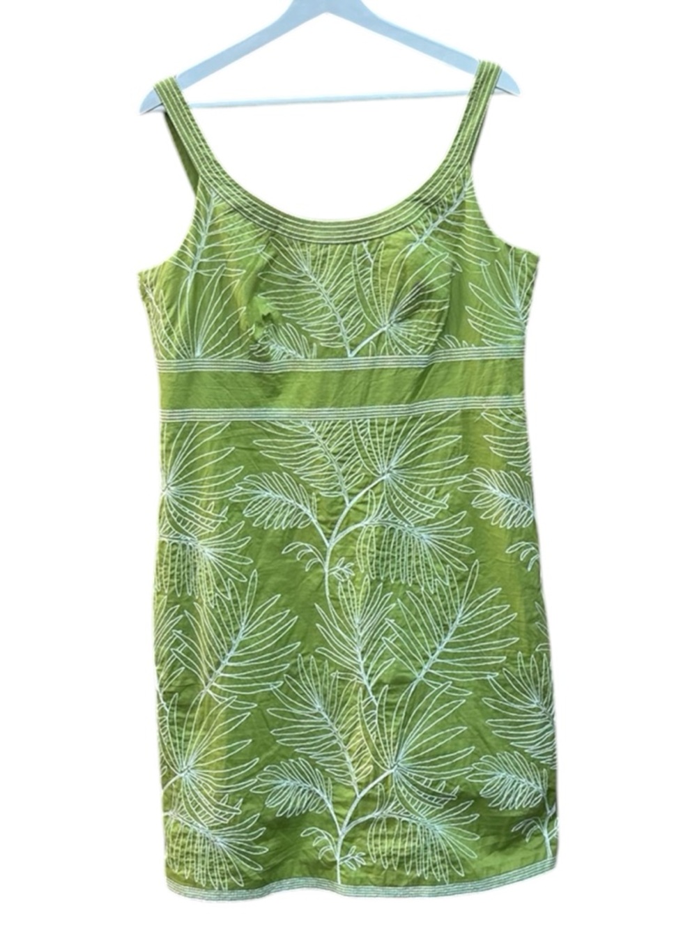 ANN TAYLOR Women’s Sleeveless Tropical Palm Stitch Bright Green Shift Dress